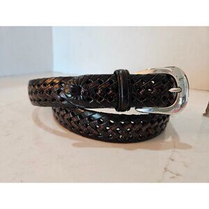 Brighton Berma Mens Sz 36 Black Hand Woven Leather Belt With Silver-Tone Buckle
